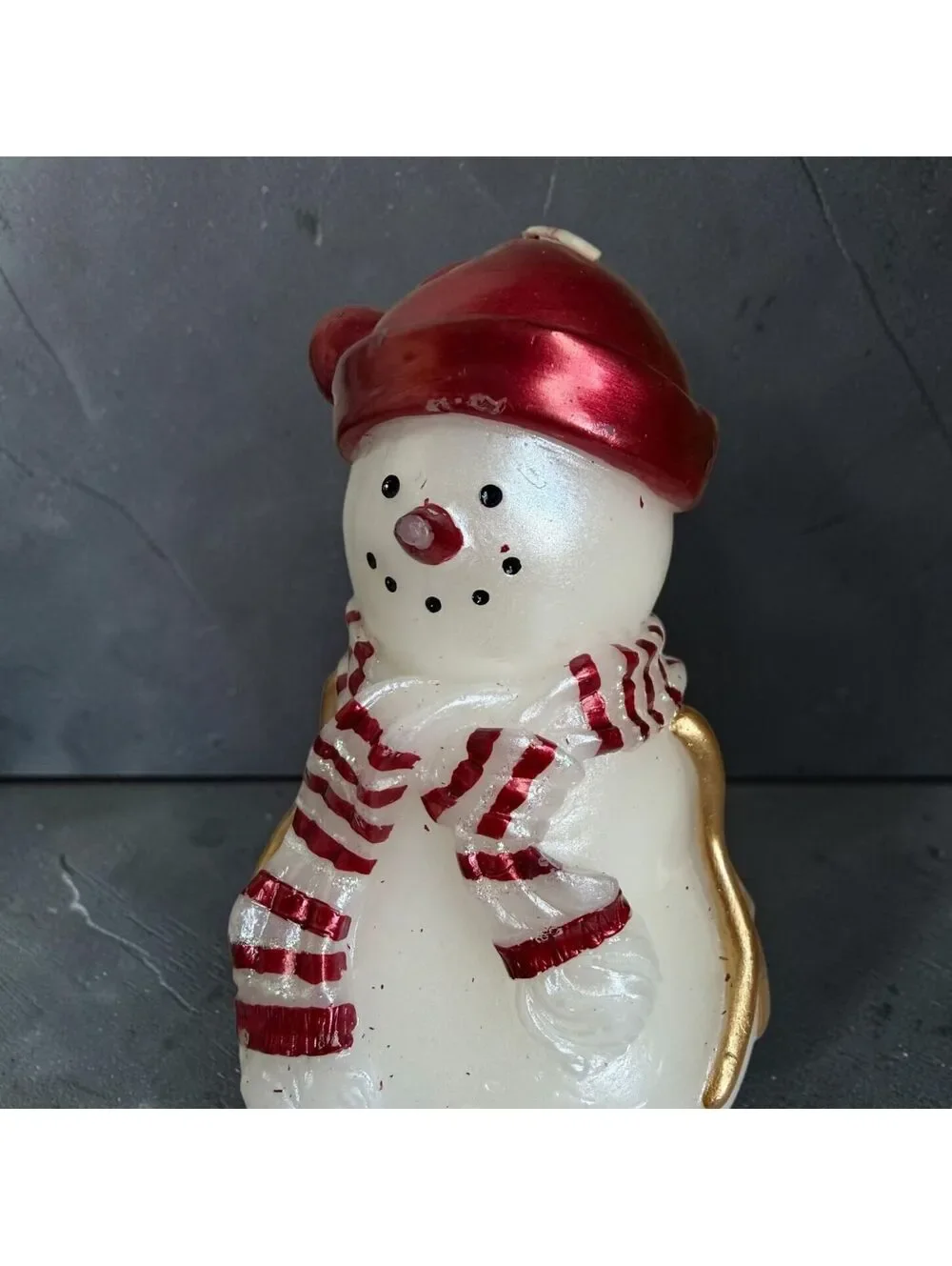 Snowman Christmas Candle Red Hat Striped Scarf Holiday Decor 6